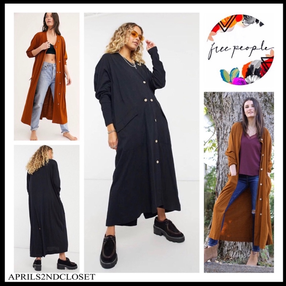 FREE PEOPLE BOHO LONG CARDIGAN BLACK CARDI A3C